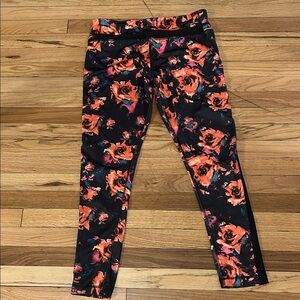 Floral (Rose) + Black Leggings - Black and Orange/Pink/Blue!